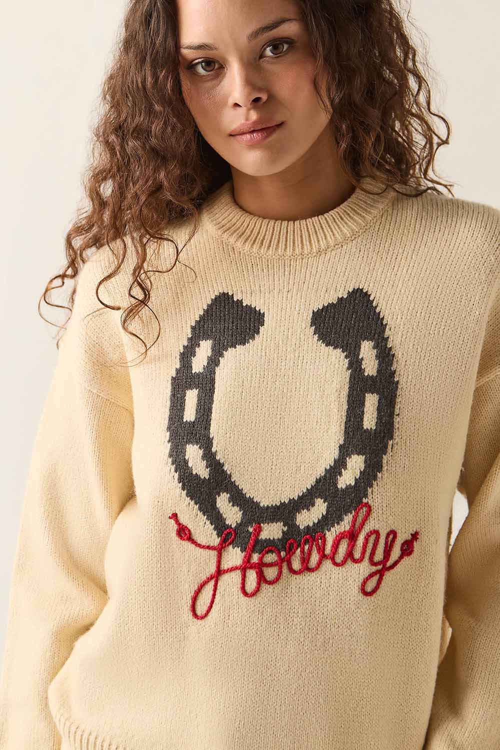 Brixton Howdy Crew Sweater in Whitecap — Graphic detail view