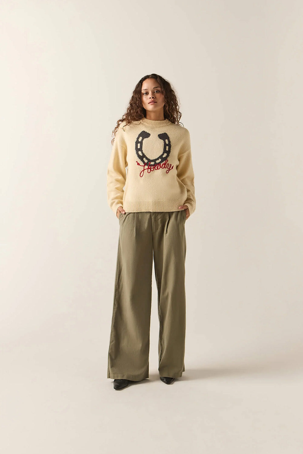 Brixton Howdy Crew Sweater in Whitecap — Full-body view
