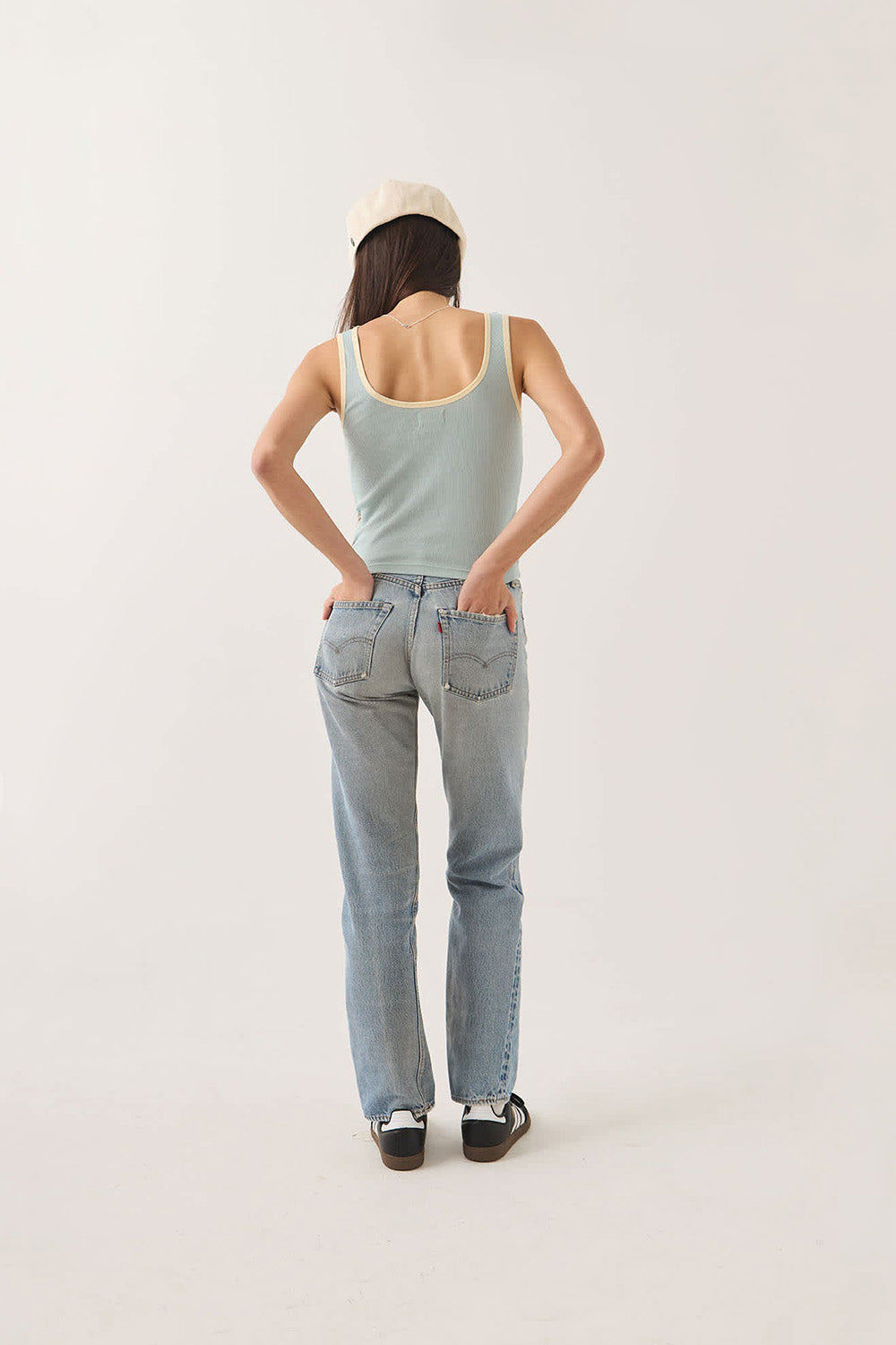 Brixton Ringer Organic Tank in Sea Grass/Waxed Paper — Back view
