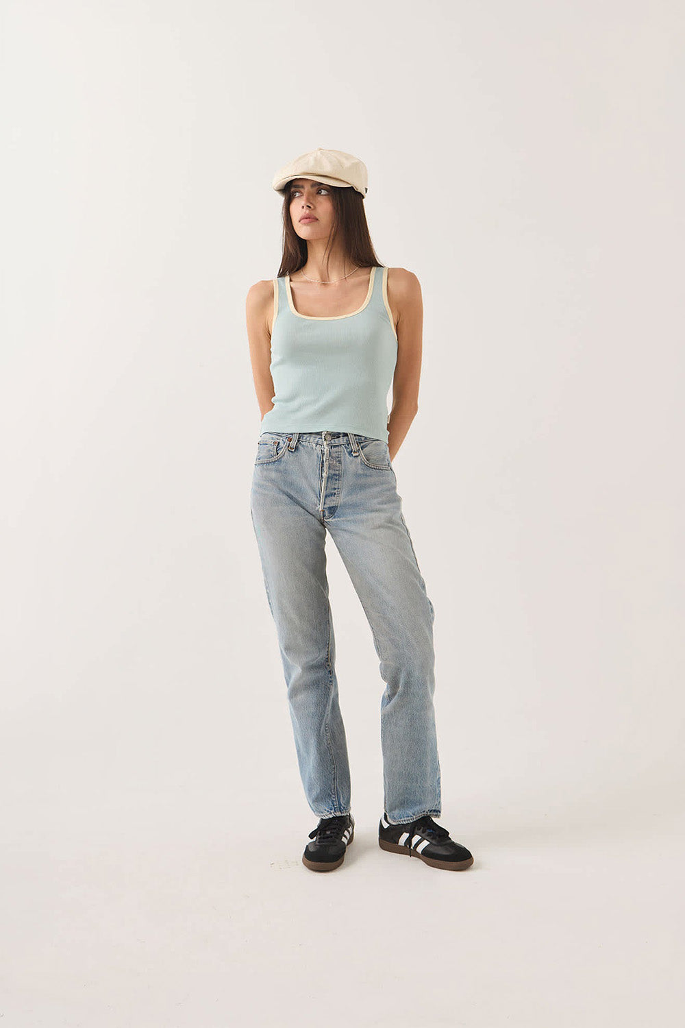 Brixton Ringer Organic Tank in Sea Grass/Waxed Paper — Front view