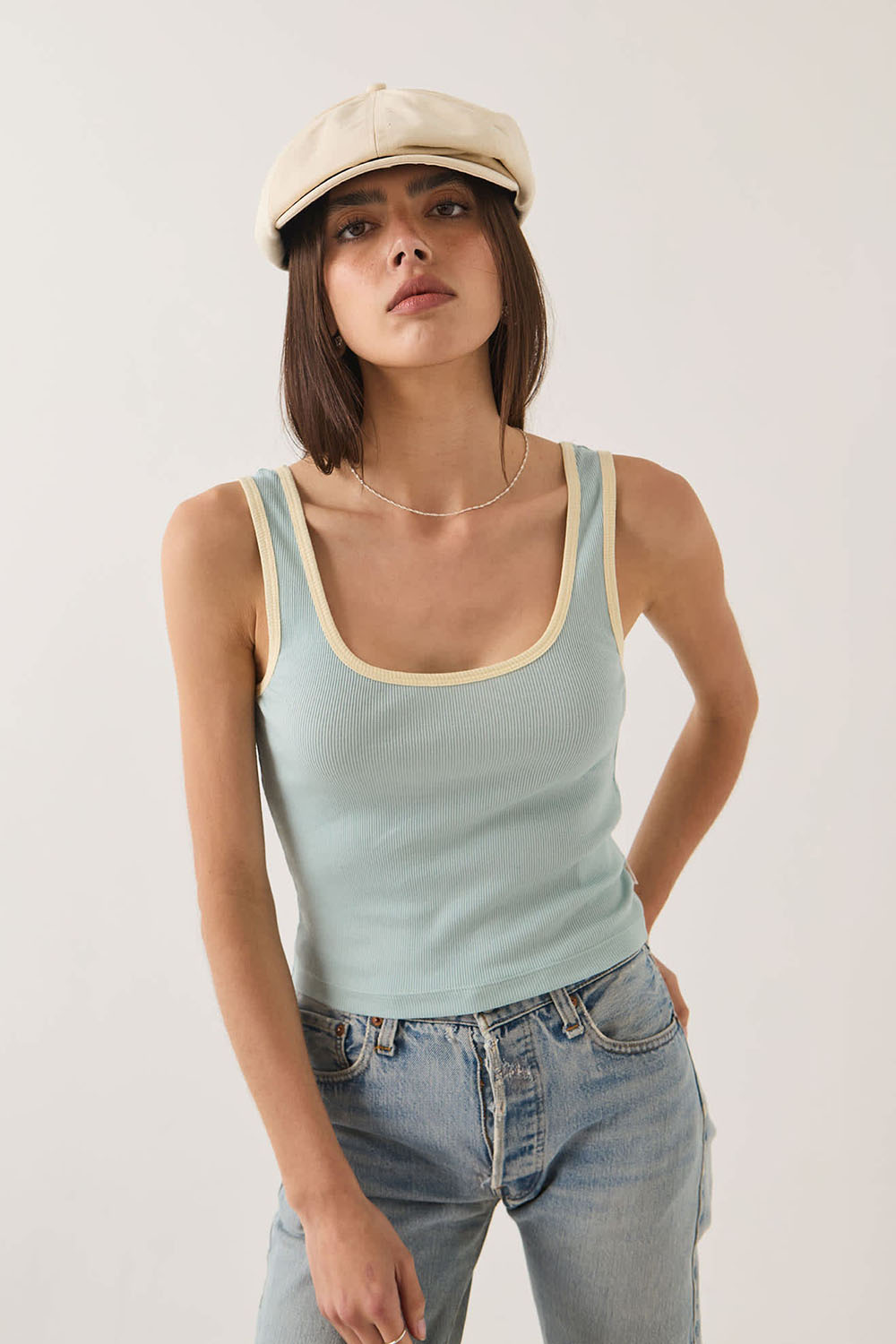Brixton Ringer Organic Tank in Sea Grass/Waxed Paper — Flatlay view