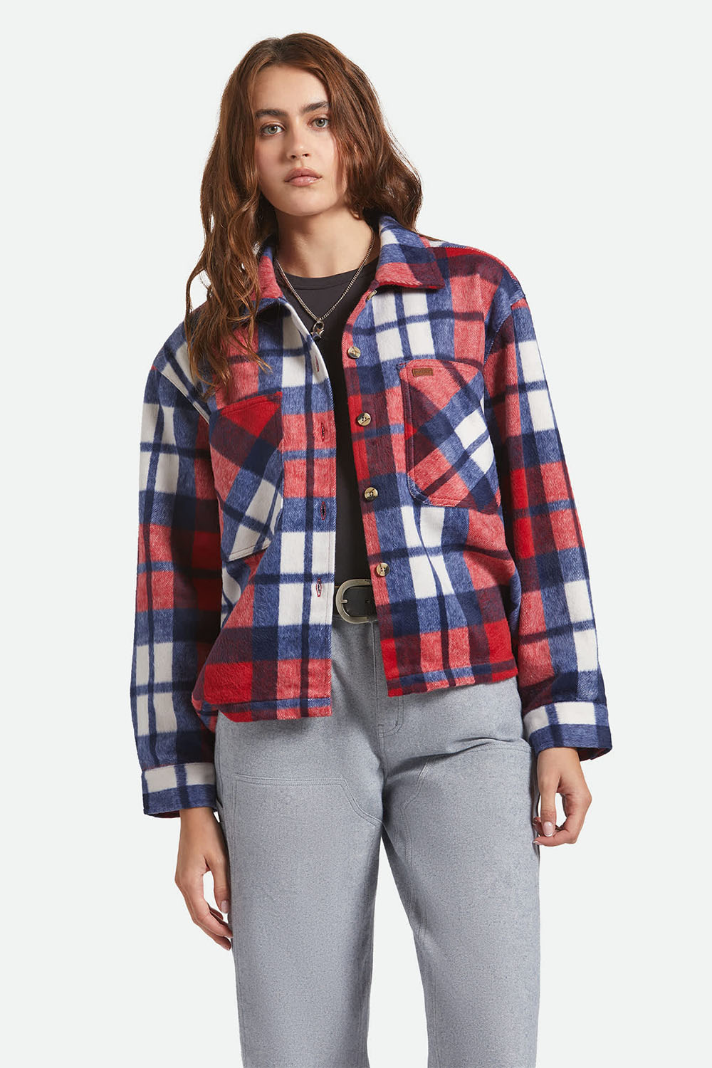 brixton bowery brushed flannel adrenaline rush navy front