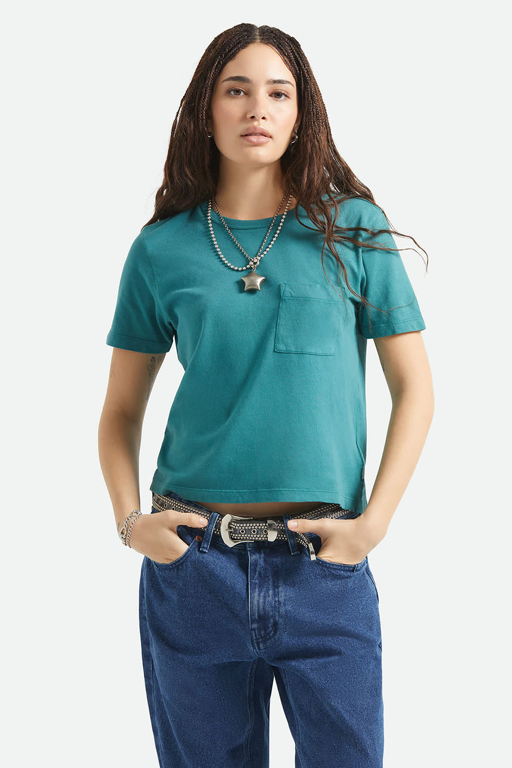 brixton carefree perfect tee washed mediterranean teal front
