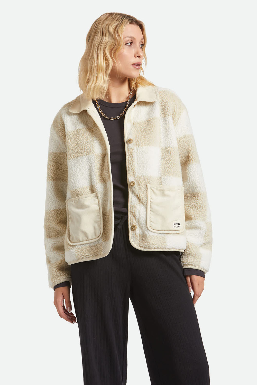 brixton delilah sherpa jacket white natural finish line check front