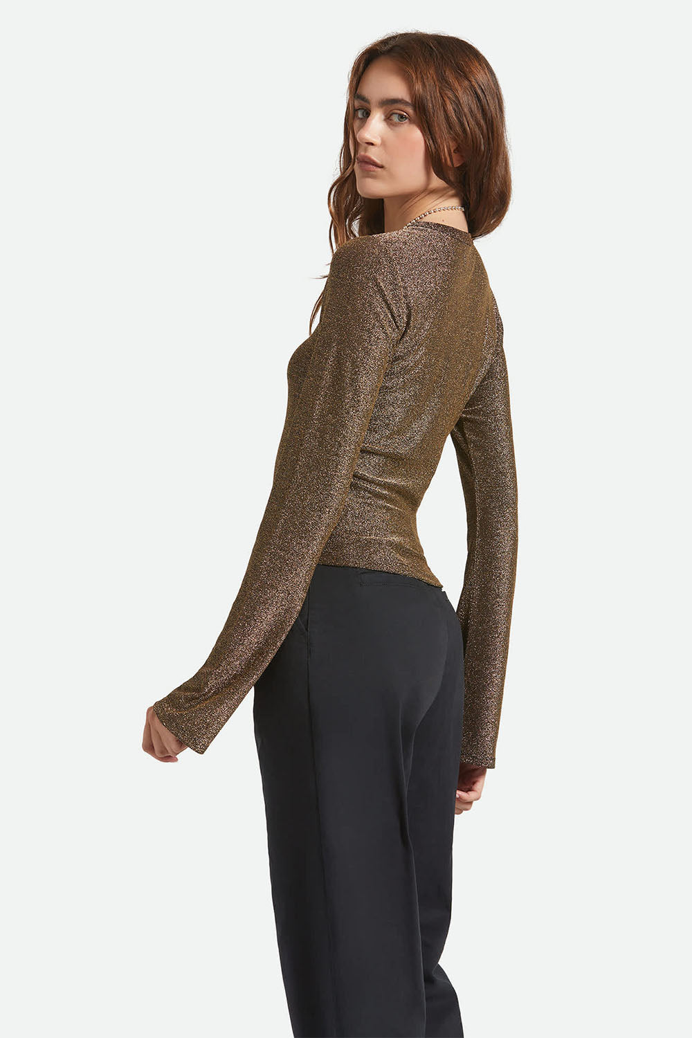 brixton dolly slim ls knit tee gold metallic back