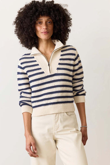 Marine Layer - Montecito Quarter Zip Sweater - Coastal Navy - Front