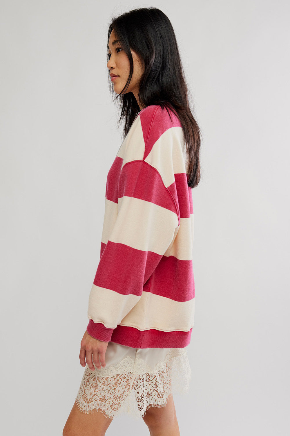 Free People - Classic Stripe Crew Wide - Strawberry Wine Combo - Side