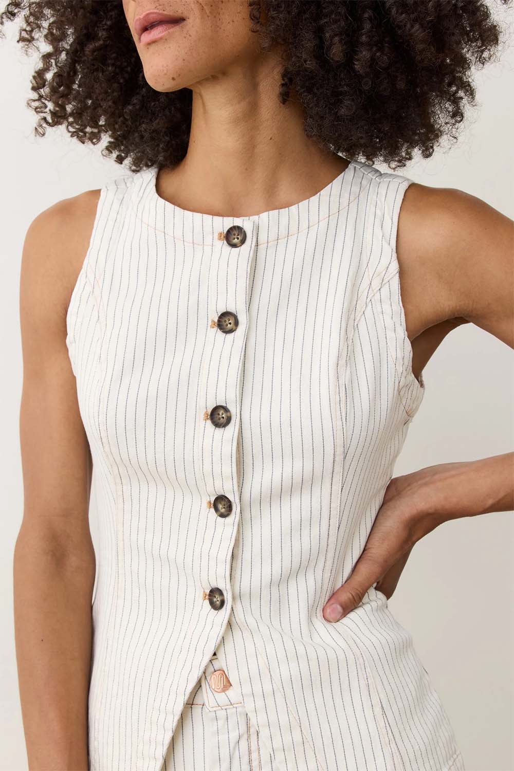 Marine Layer - Charlie Longline Vest - Ticking Stripe - Detail