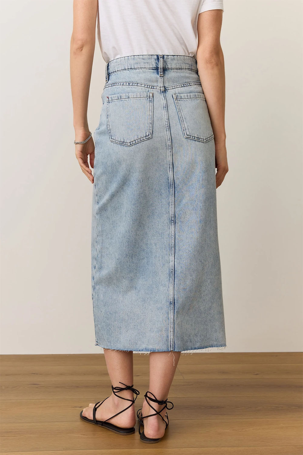 Marine Layer - Fawn Midi Skirt - Medium Wash - Back