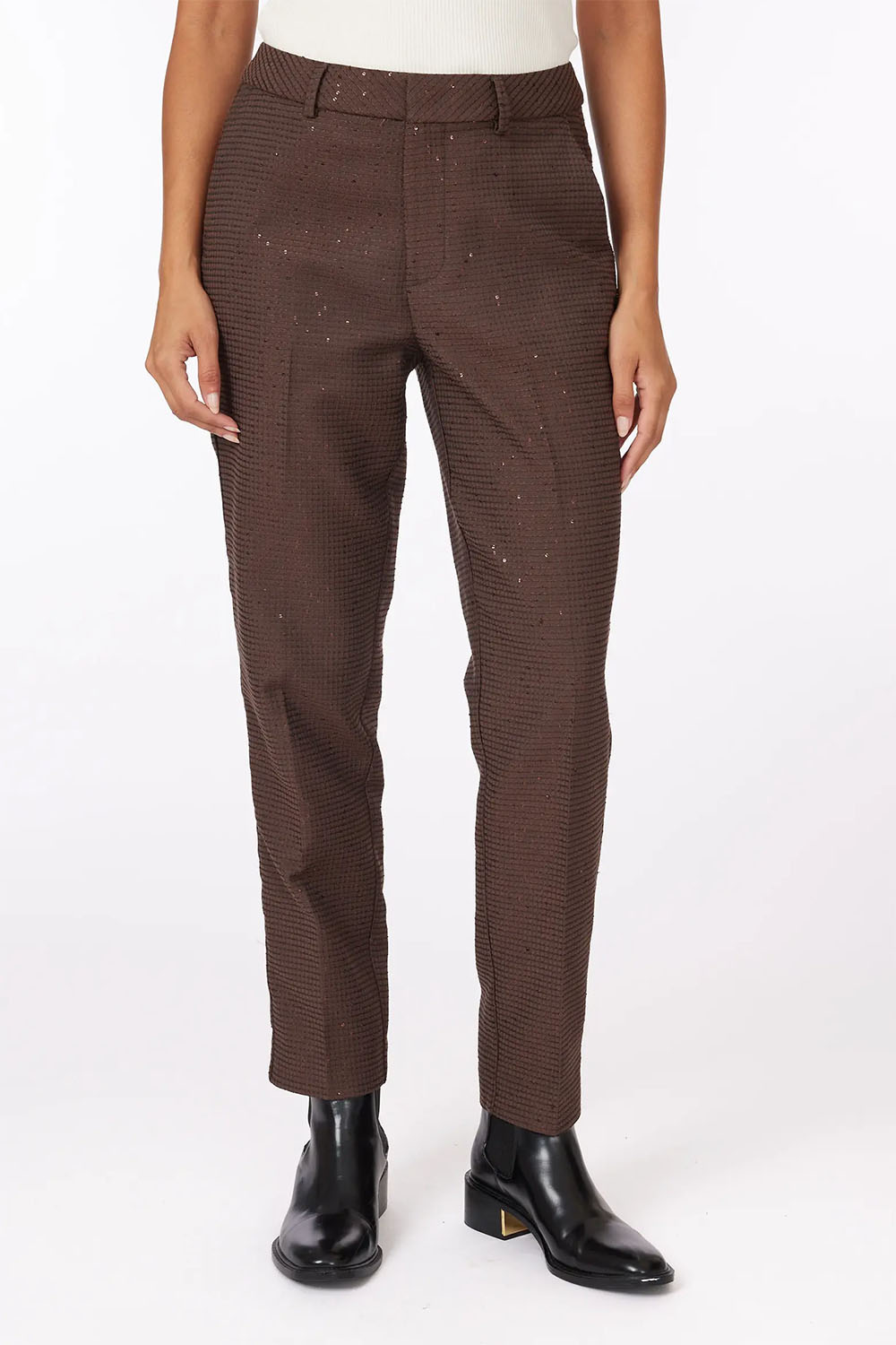 Scotch & Soda - Lowry Sequined Jacquard Pant - Coffee- Front