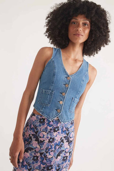 Marine Layer - Daisy Denim Vest - Medium Wash - Front