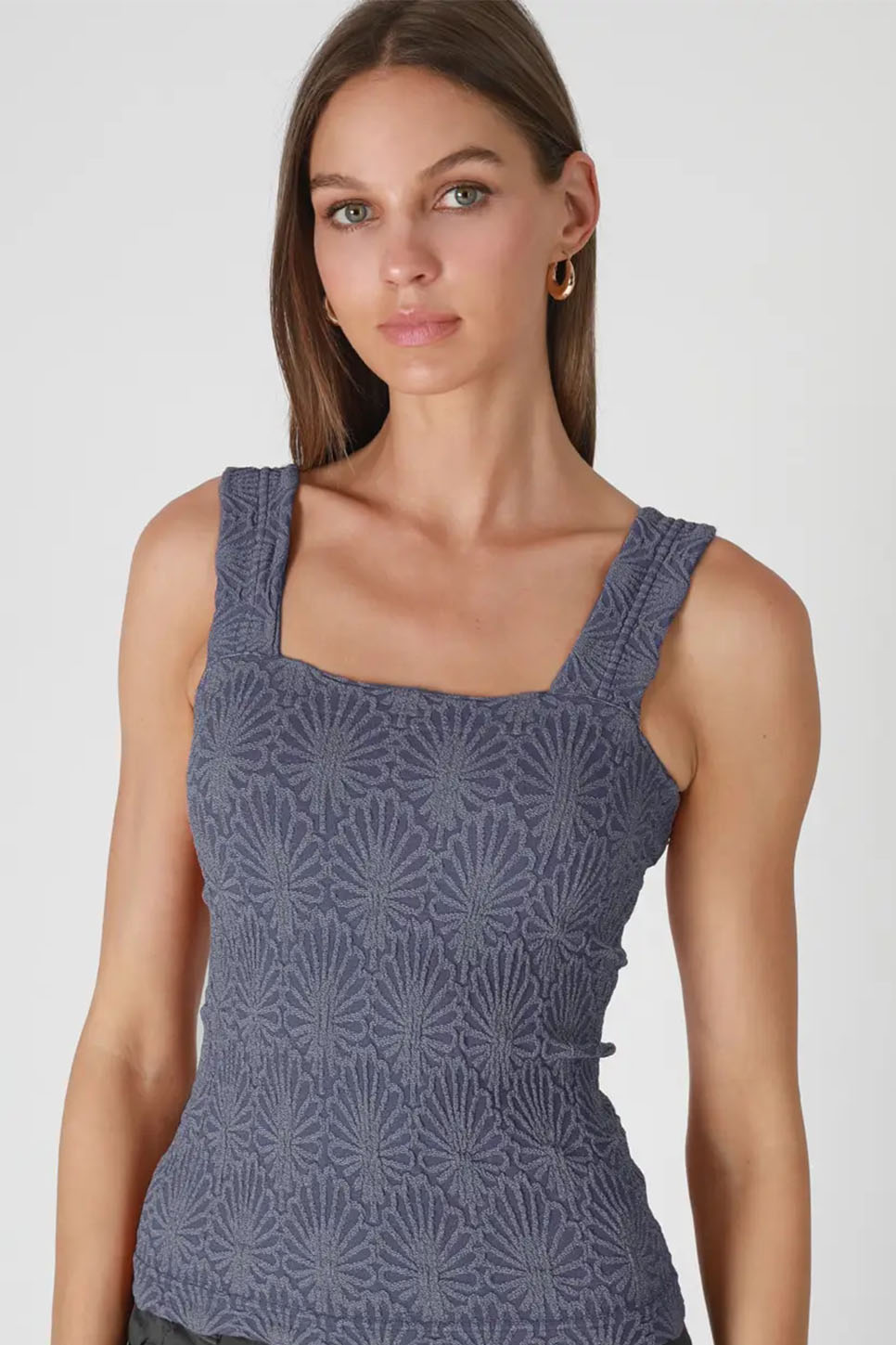 Niki Biki - Lace Textured Square Top - Crown Blue