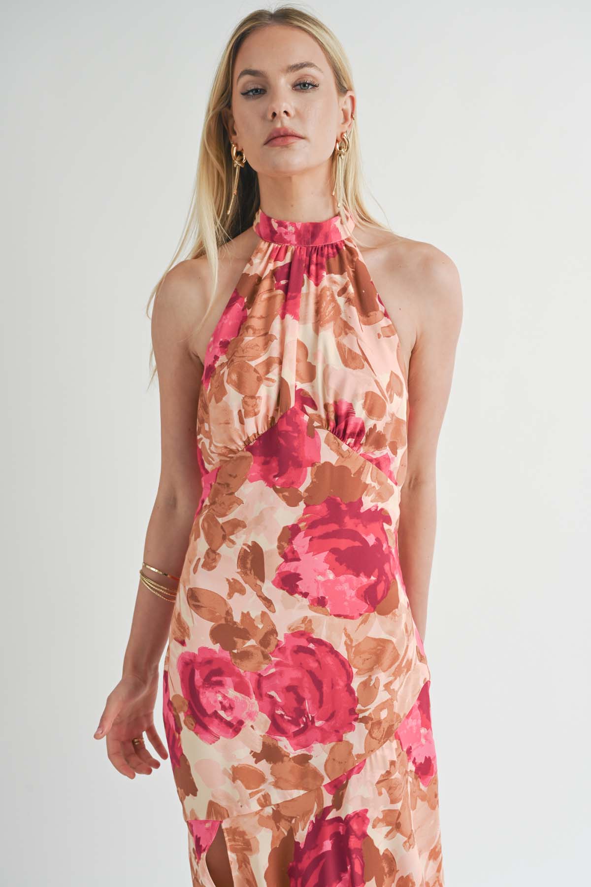 Sage the Label - Empowered Halter Maxi Dress - Fuscia Multi - Detail