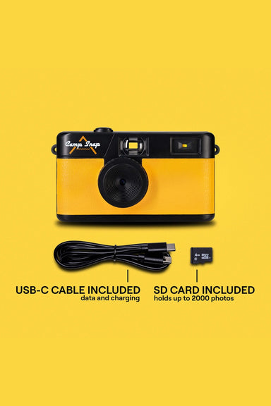 camp snap 101 camera yellow contents