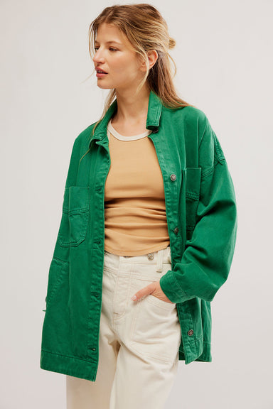 Free People - Madison City Twill Jacket - Kelly Green - Front
