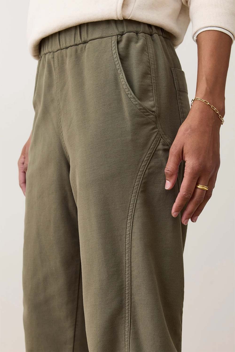 Marine Layer - Jessie Barrel Leg Pant - Dusty Olive - Pocket