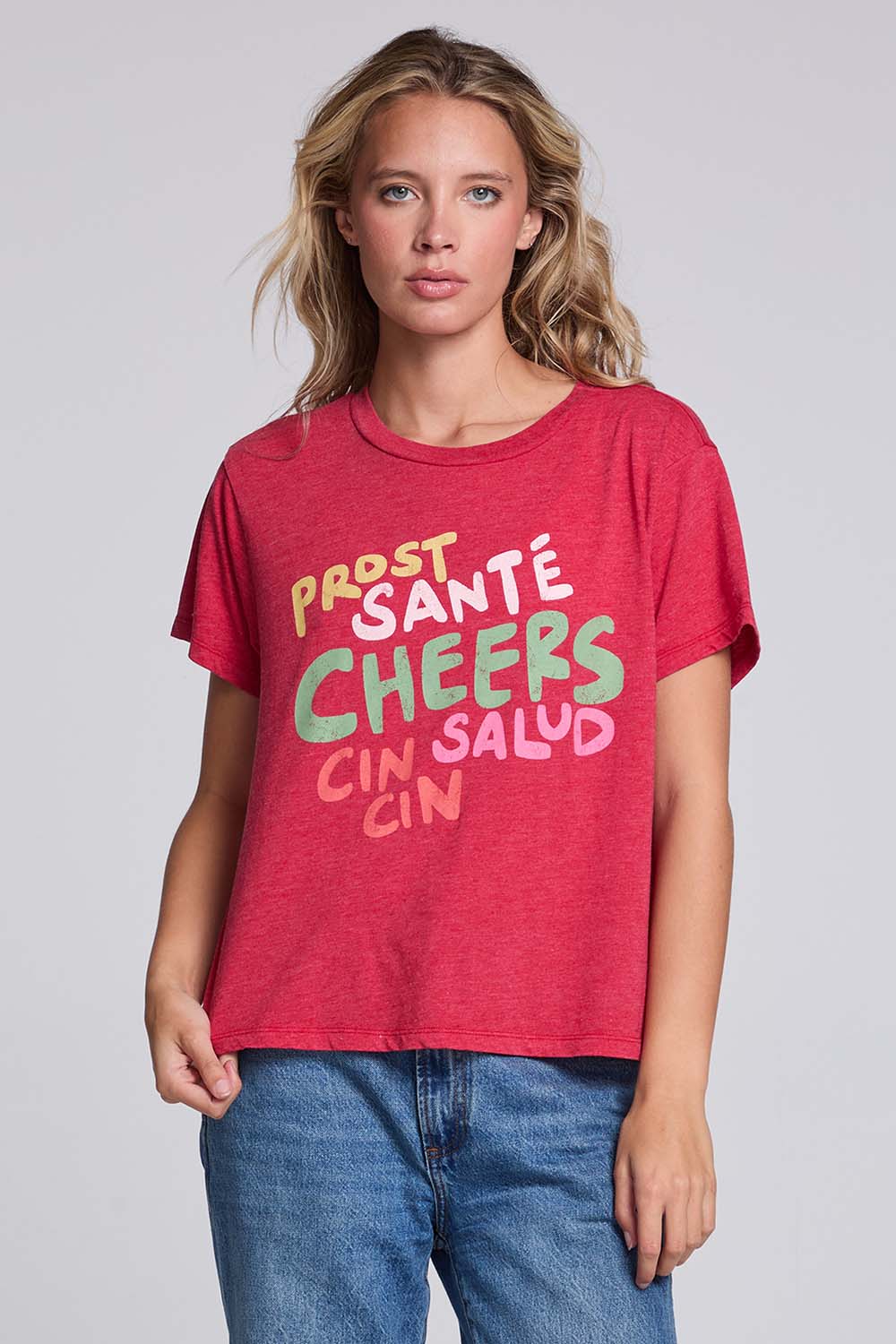 Chaser Cheers Tee in Cherry Bomb — Front view