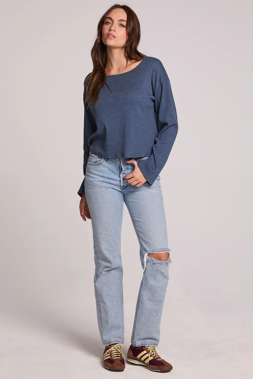 Lunnah Top in Dark Denim — Full-body view