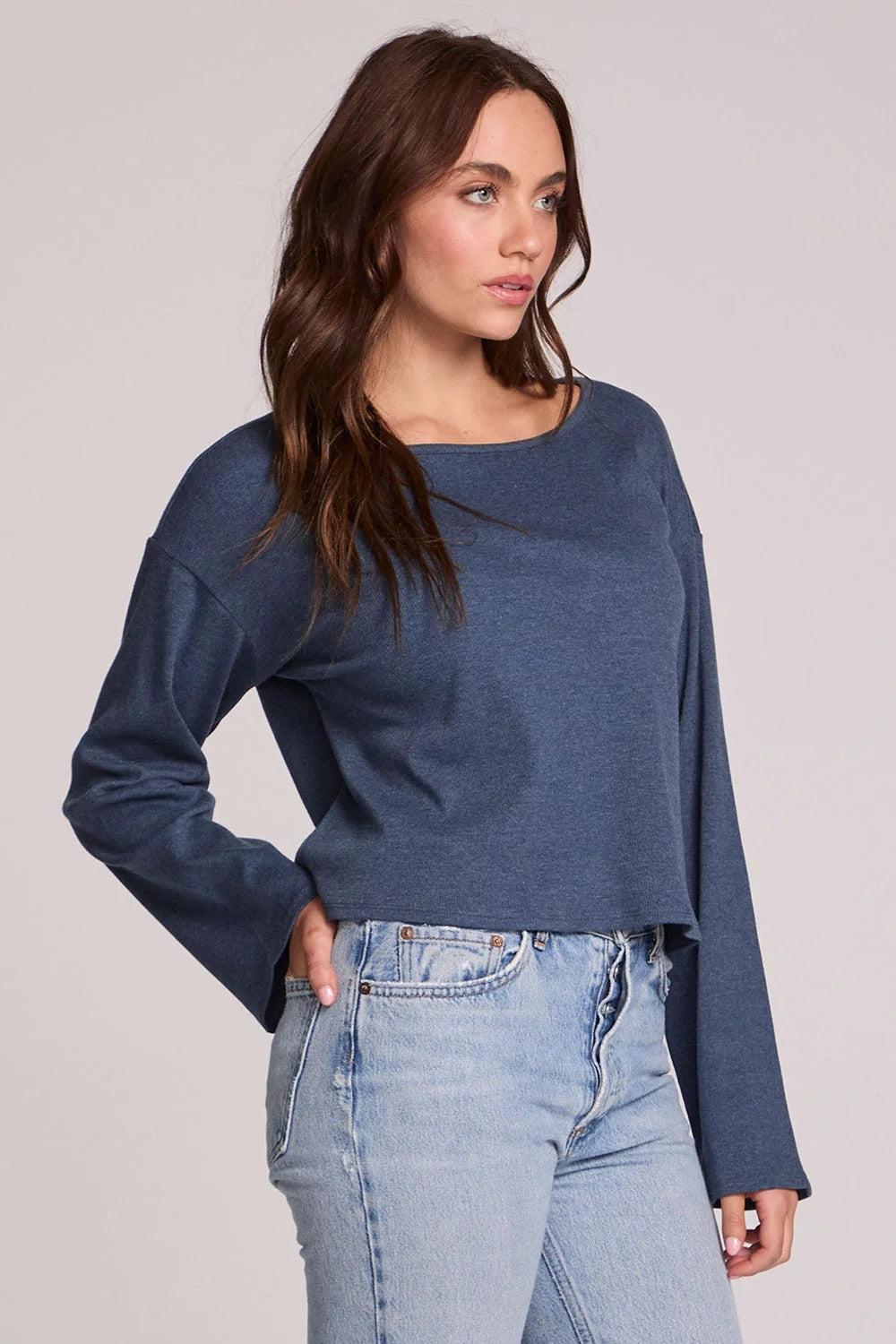 Lunnah Top in Dark Denim — Quarter view