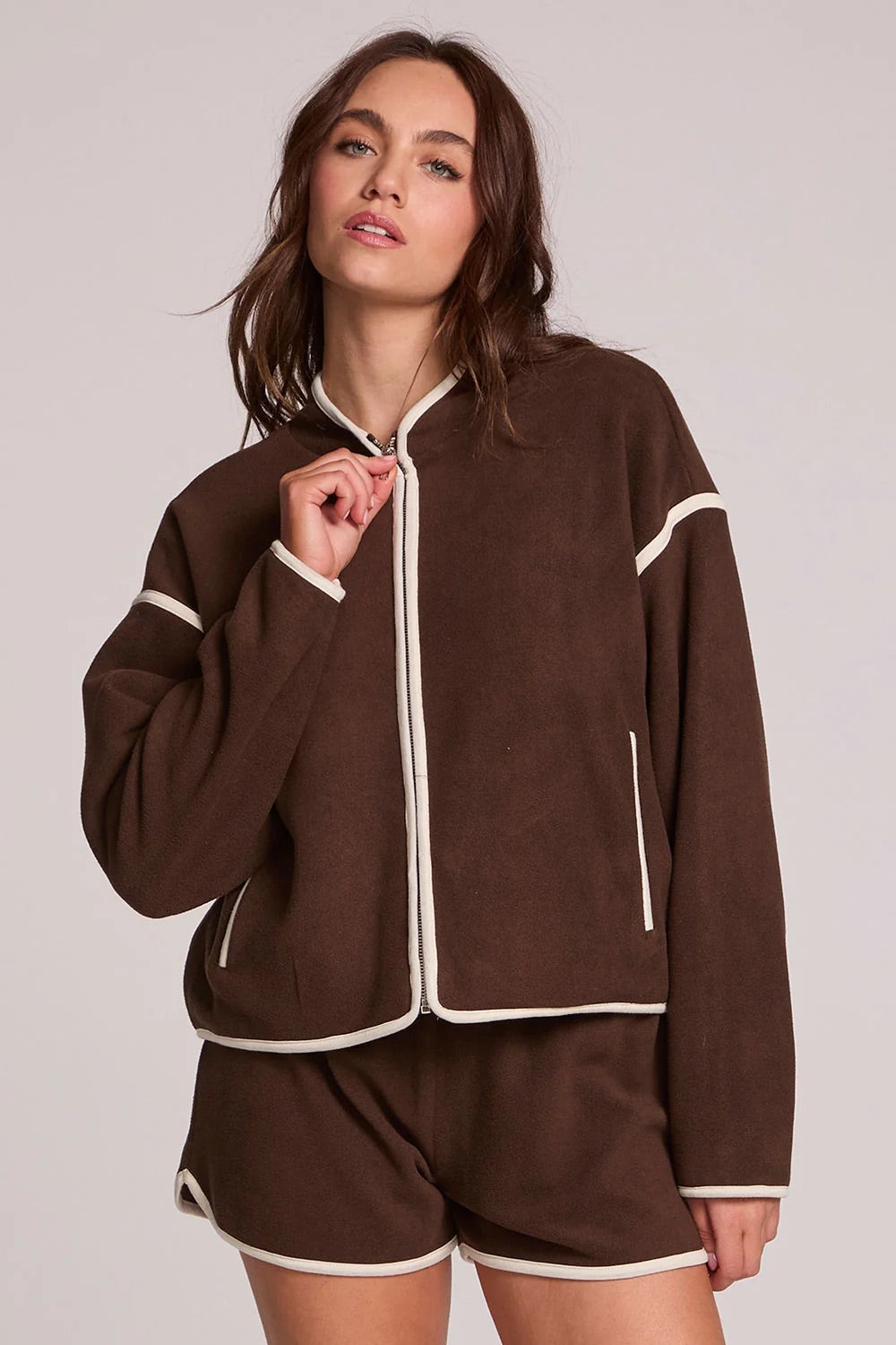 Sharun Jacket in Wood Brown — Front view