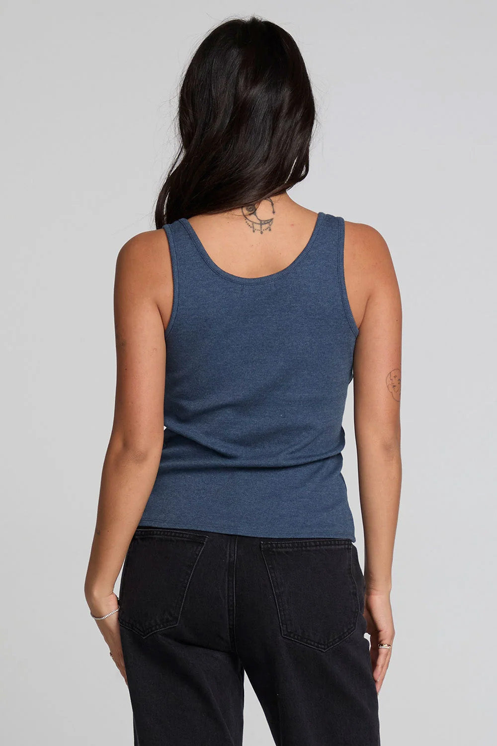 Velora Tank in Dark Denim — Back view