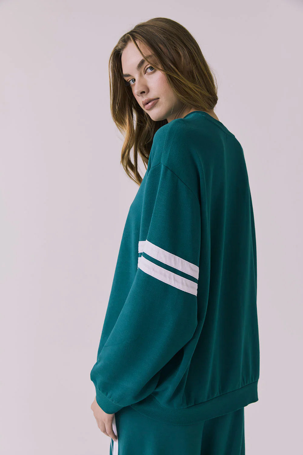 chaser cornell pullover teal white back