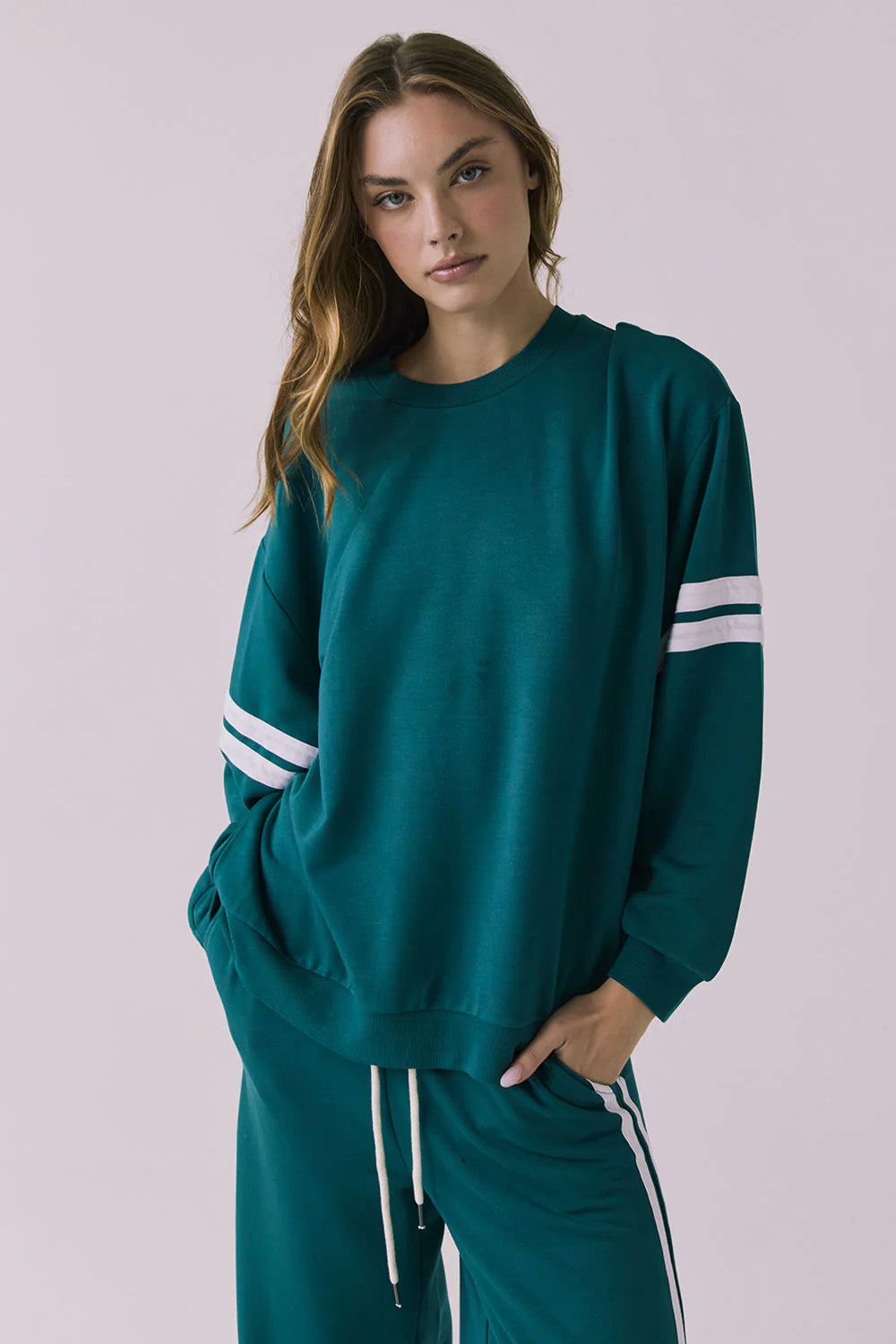 chaser cornell pullover teal white front