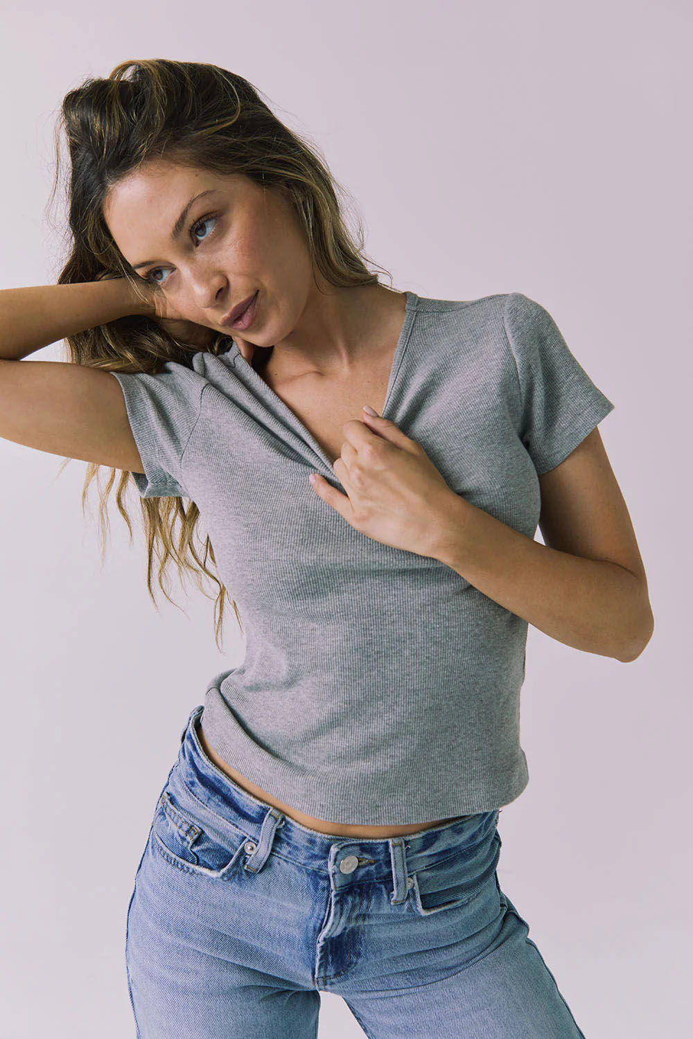 chaser drew tee heather grey front