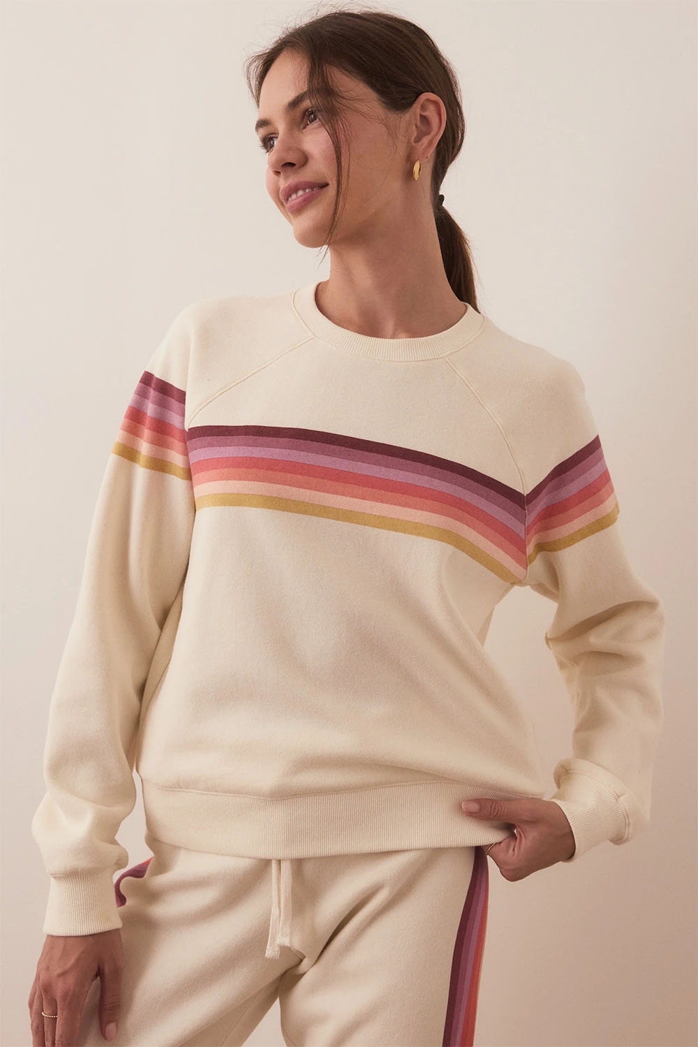 Marine Layer - Anytime Sweatshirt - Antique White Stripe - Front