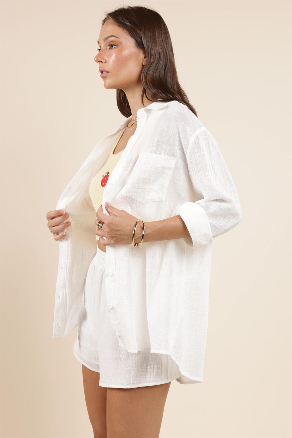Sadie & Sage - So Cal Button Up Shirt - White - Side