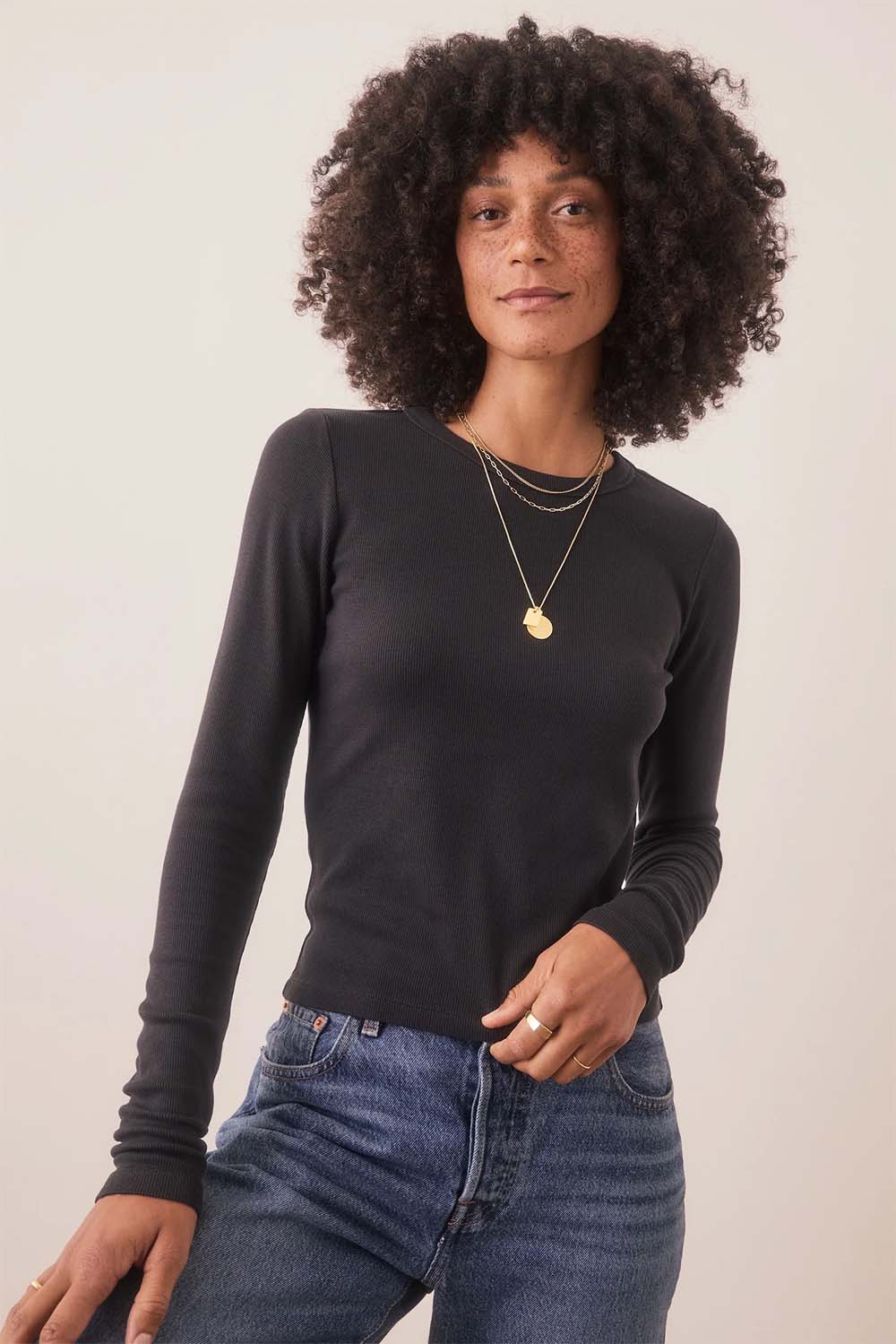 Marine Layer - Lexi Rib Sun-In LS Tee - Black - Profile