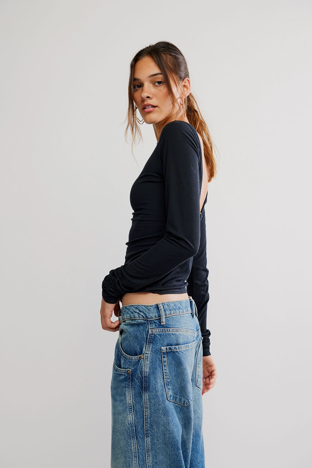 Free People - Riley LS Tee - Black - Side