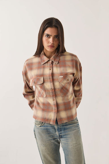 Brixton - Bowery Crop Overshirt - Soft Tan Window Plaid - Front