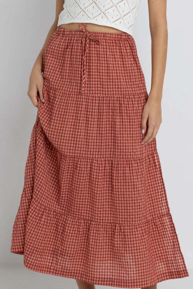 Rhythm - Lola Check Tiered Maxi Skirt - Red - Front
