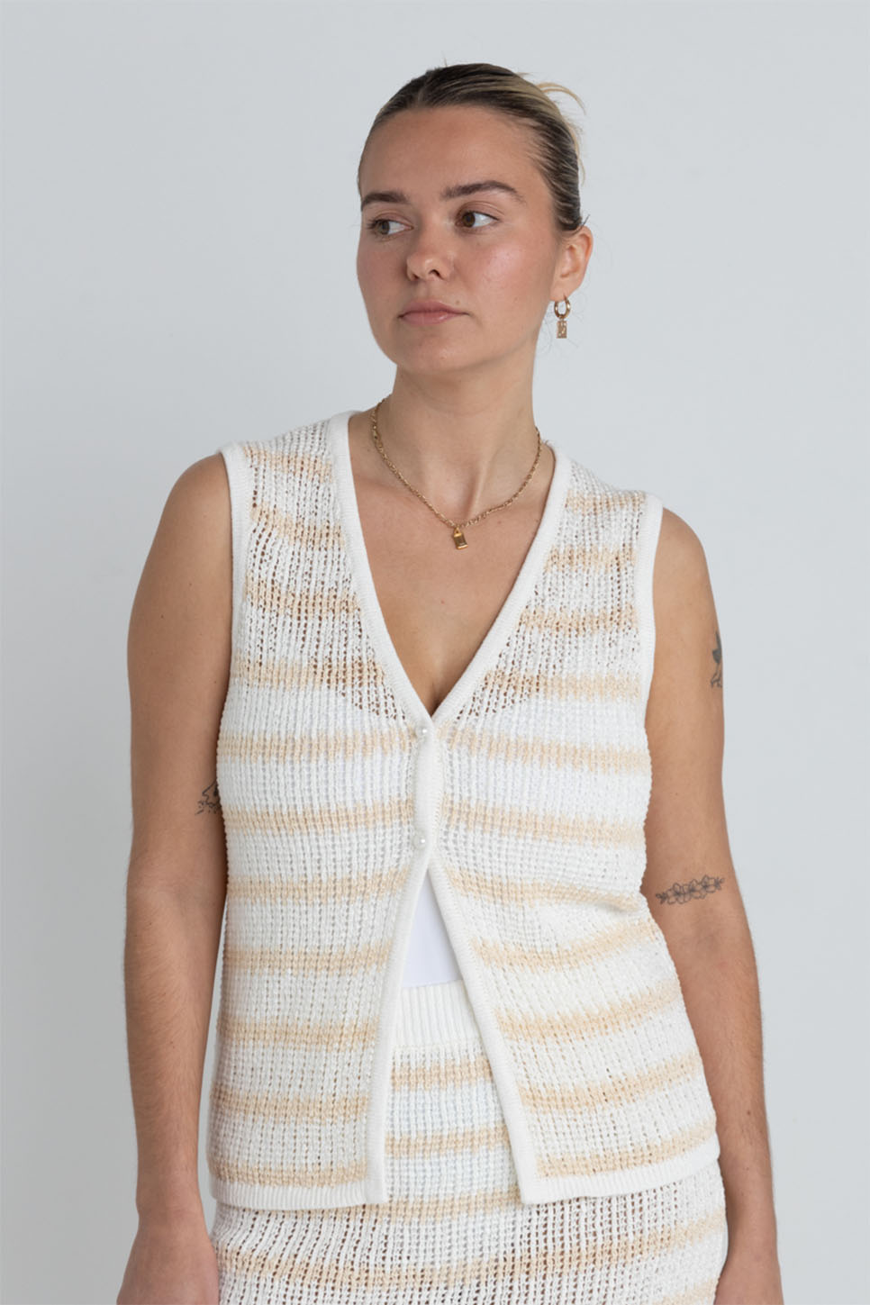 Rhythm - Sol Stripe Longline Knit Vest - White