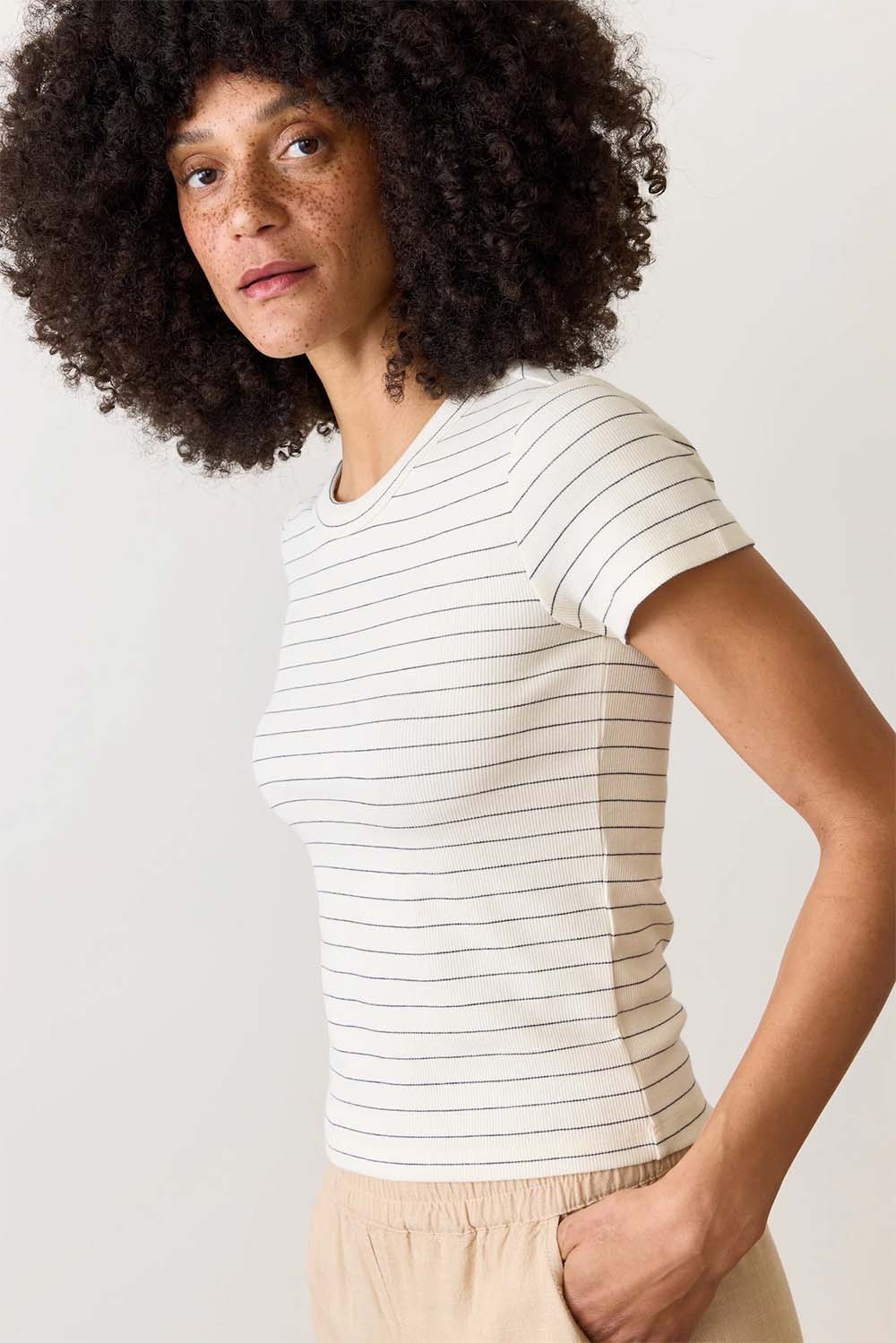 Marine Layer - Lexi Sun-In Crew Tee - Black/White Stripe - Side