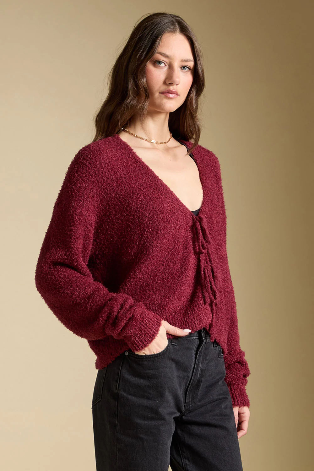 Saltwater Luxe Dovere Sweater in Merlot — Quarter view