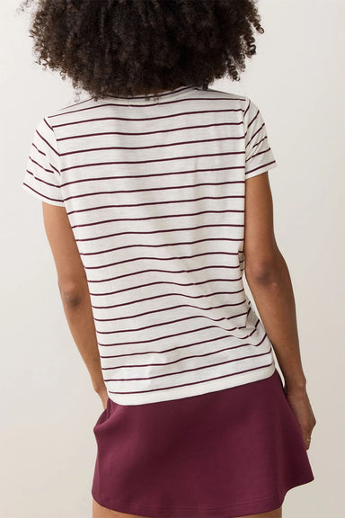 Marine Layer - Stripe Swing Crew Tee - White/Fig Stripe - Back