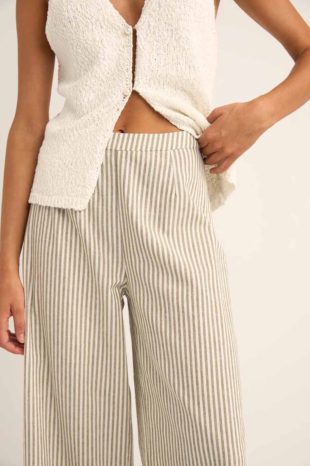 Rhythm - Valley Stripe Wide Leg Pant - Ivy - Detail