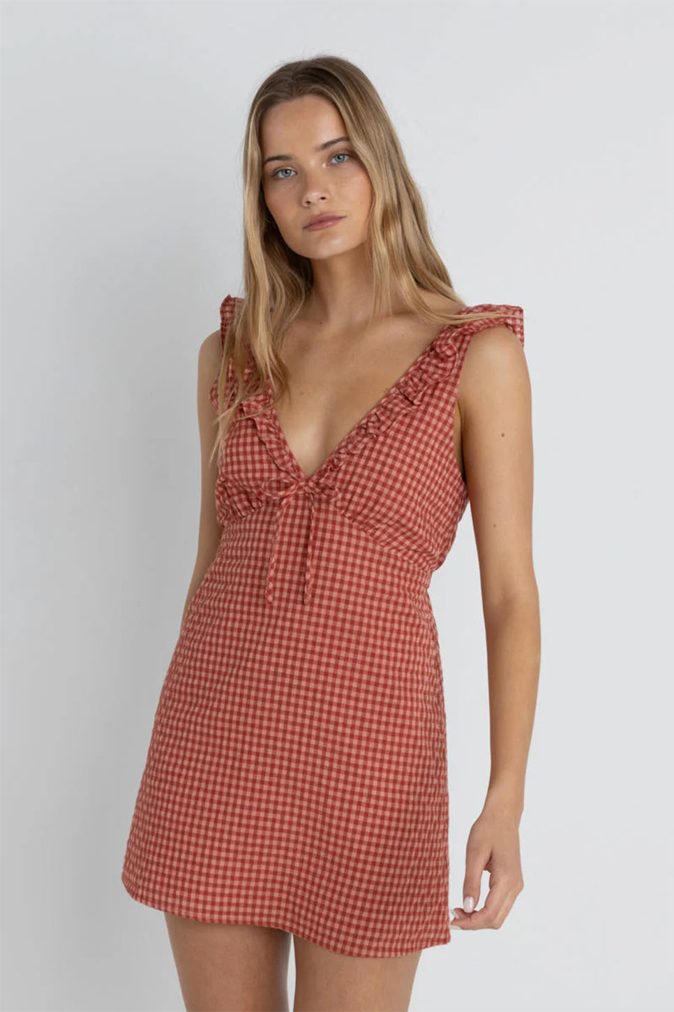 Rhythm - Lola Check Ruffle Mini Dress - Red - Front