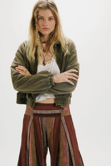 Free People - Birdie Washed Jacket - Olive Green - Front