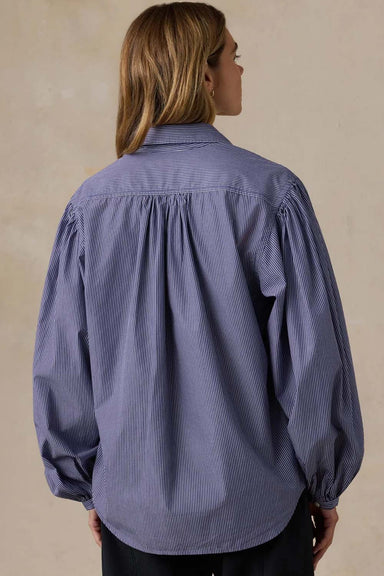 Faherty Coastal Poplin Suki Blouse in Sailor Ink Stripe — Back view