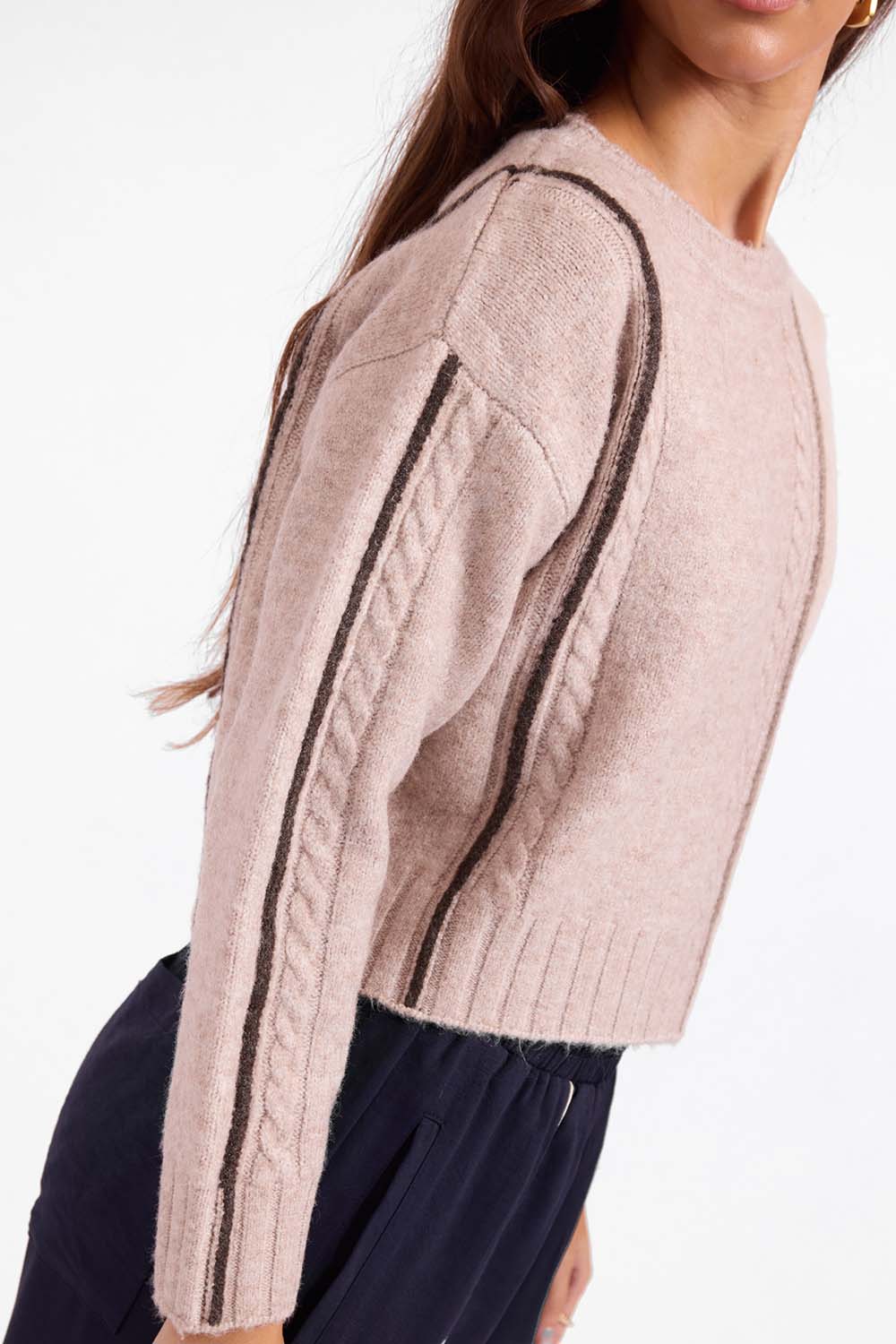 Sage the Label - Geneva Sweater - Taupe Cream Multi - Sleeve Detail