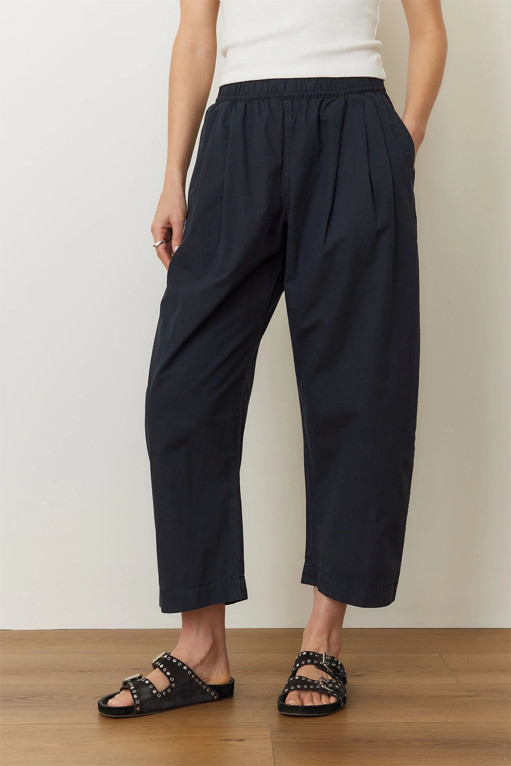Marine Layer - Kyra Poplin Barrel Pant - Black - Front