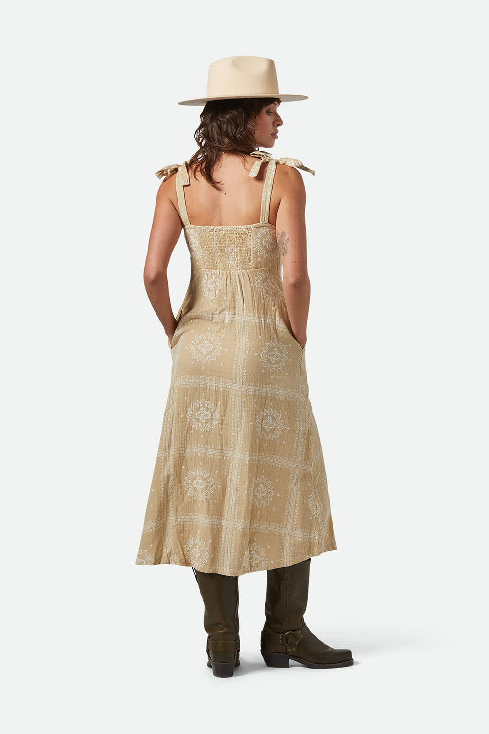 Brixton - Wandering Tie Dress - Pale Khaki Bandana - Back