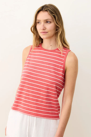 Marine Layer - Stripe Hemp Cotton Tank - Hibiscus/White Stripe - Profile