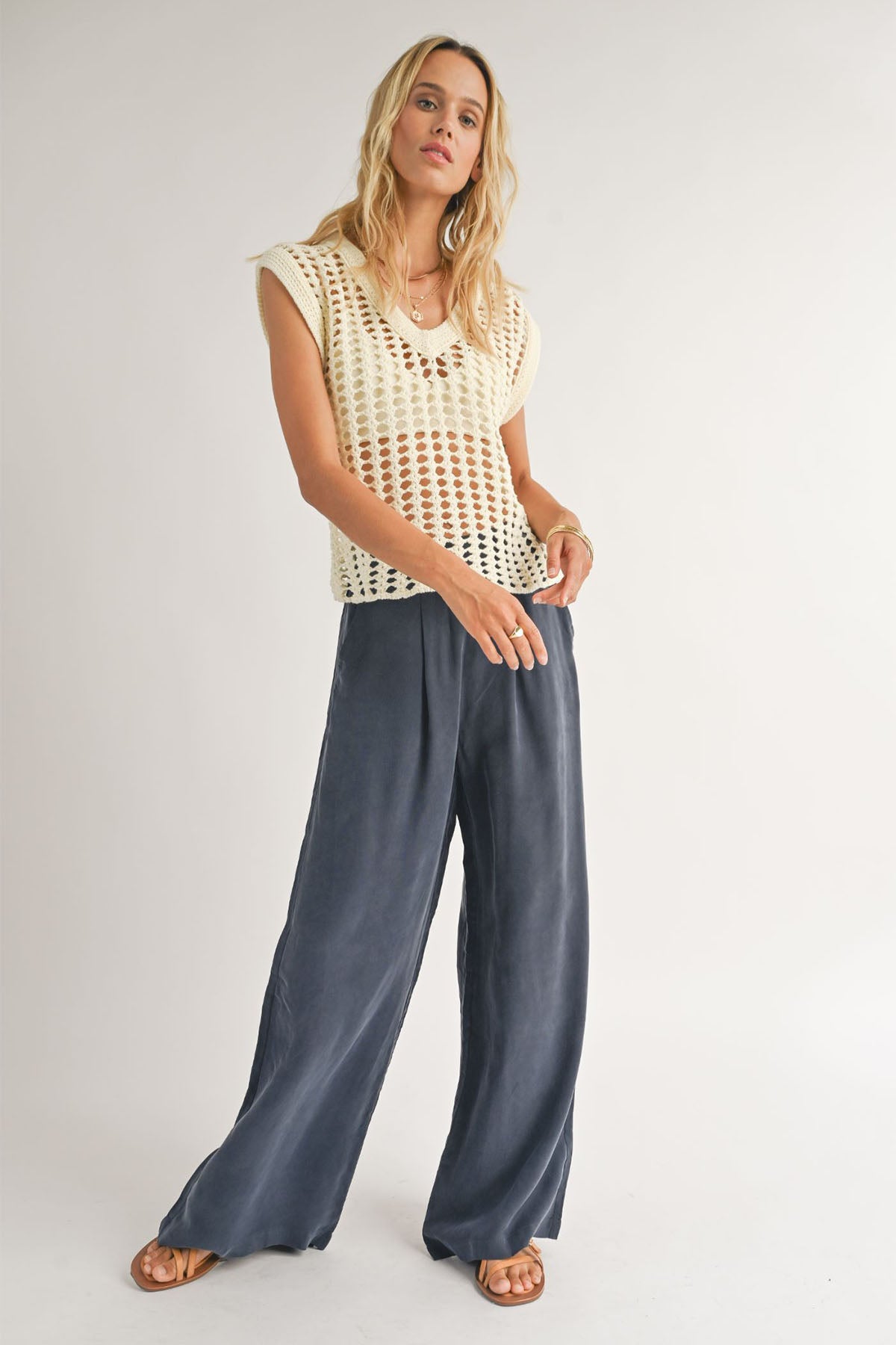 Sadie & Sage - Lexi Open Knit Sweater Vest - Ivory