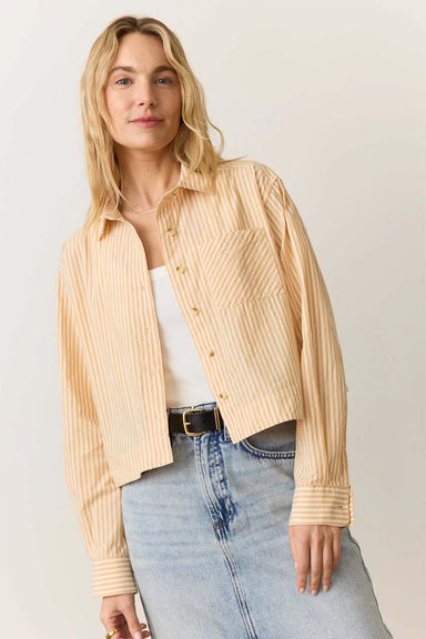 Marine Layer - Cropped Poplin Shirt - Gold Stripe - Front