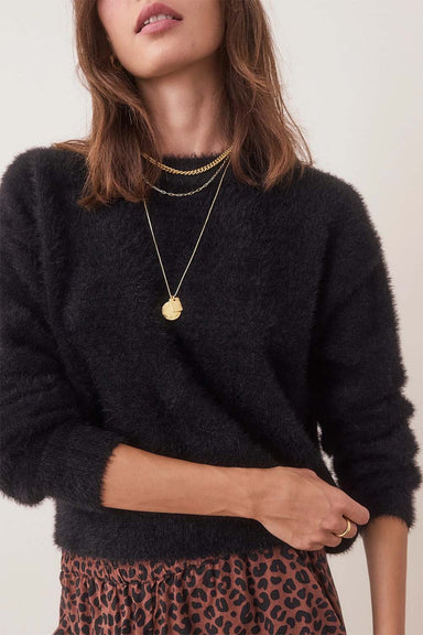 Marine Layer - Eyelash Cropped Crew - Black - Detail