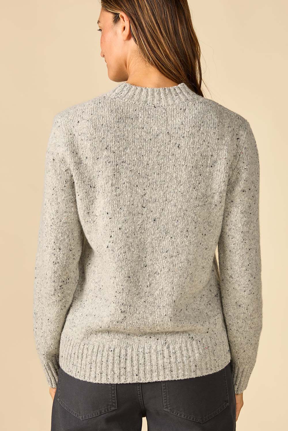 Outerknown Roma Donegal Sweater in Heather Grey — Back view